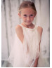 Beaded Neck Chiffon Ruffle Knee Length Flower Girl Dress